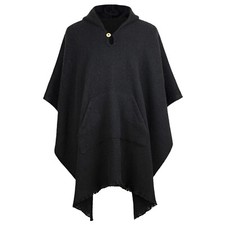 LLAMA WOOL BLACK MENS UNISEX LADY JEDI CAPE PONCHO JACKET WITH POCKET OTAVALO