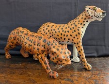 Vintage 1970 Leather Wrapped Cheetah Leopard Sculpture African Animal Figure Art