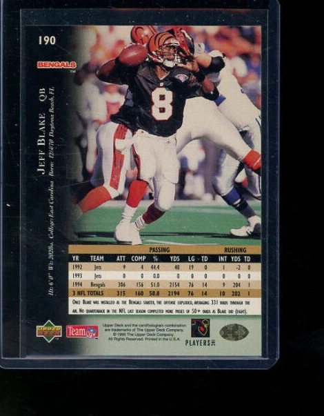 1995 Upper Deck Jeff Blake #190 - Image 2 of 2
