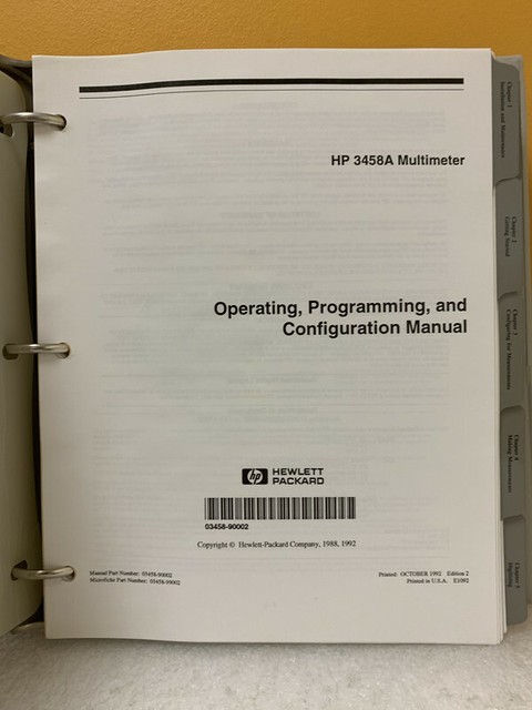 HP 03458-90002 3458A Multimeter Operating, Programming, and