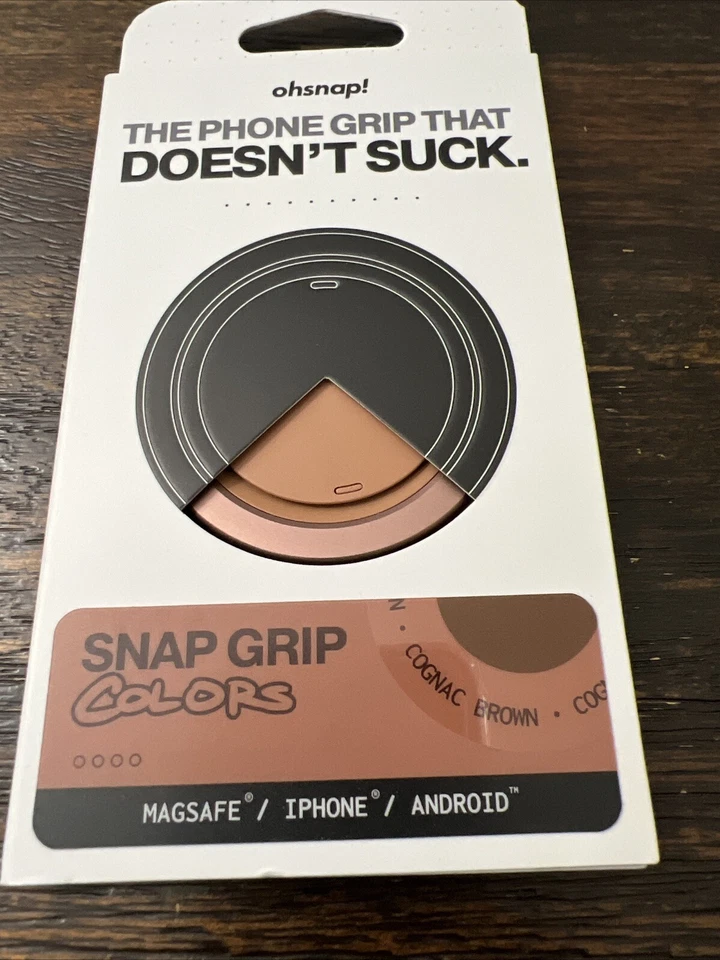Empuñadura magnética para teléfono OhSnap Snap Grip y soporte ultrafino marrón coñac ABIERTO NUEVO Foto 2 de 4