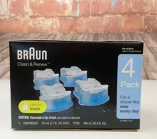 Braun Clean & Renew Cleaning Solution Cartridges - 4 Pack Lemon Fresh -NEW CCR4
