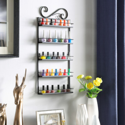 5 Tier Nail Polish Display Metal Rack Wall Mount Organizer Makeup Shelf ...