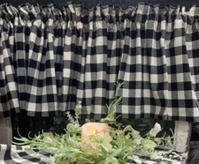 New Primitive Country Farmhouse WHITE BLACK BUFFALO CHECK VALANCE Curtains 72"