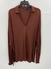 Asos Designs Womens Large Top Rust Brown Long Sleeve Pullover Collared Blouse