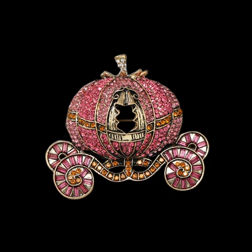 Fashion Pink Crystal Rhinestone Princess Pumpkin Carriage Brooch Pin Jewelry