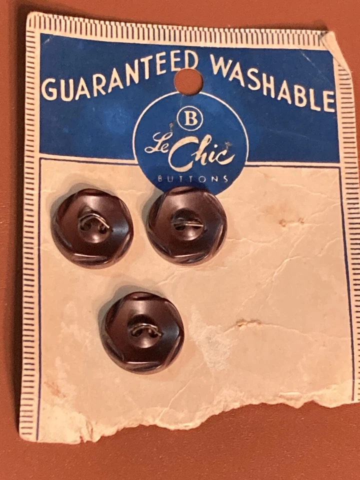 Vintage Le Chic Bakelite Buttons Brown Hexagon Edge Detail 2 Hole 9/16 3 on Card - Image 2 of 4