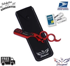 Professional Blue Wood Barber Hair Shaving Razor Straight Blade Folding Knife CE