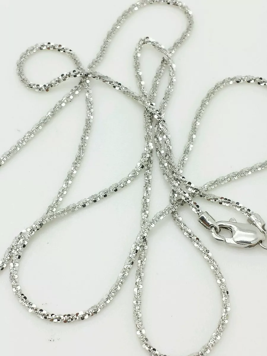 14k Solid White Gold Diamond Cut Sparkle Necklace Chain 16
