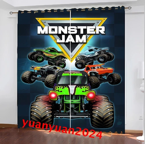 Niños Monster Jam Trucks 3D Blackout Cortina Dormitorio Anillo Térmico Top Ojales Regalo - Imagen 8 de 17