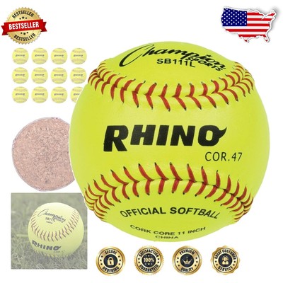 12 Premium Optic Yellow Softballs with Cork Center and Raised Seams - 11 Inch