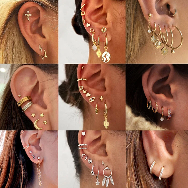 26 Pcs Women Boho Ear Stud Clip Earrings Bohemian Silver Tone Retro Jewelry