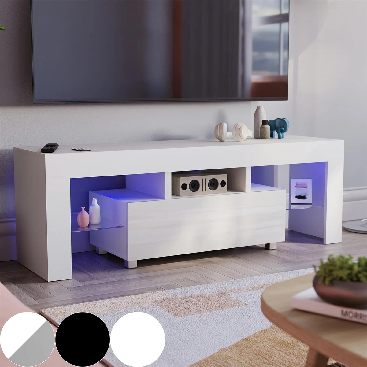 LED TV Stand Cabinet Unit Modern High Gloss 1 Drawer MDF