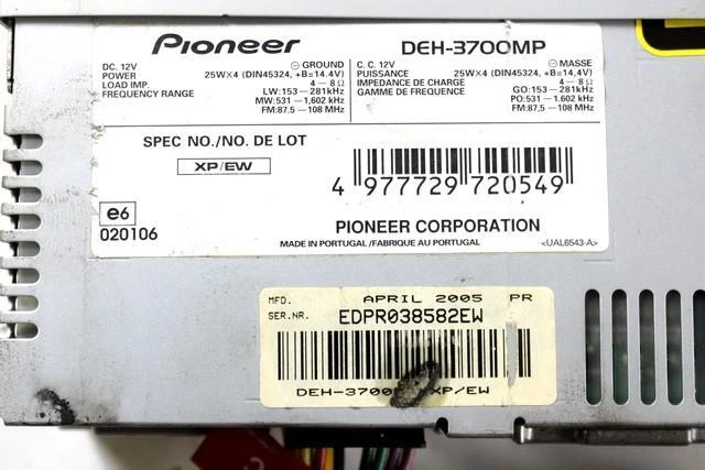 DEH-3700MP Autoradio Aftermarket- Pioneer AUDI A2 1.4 D 55KW 5M 5P (2001) Parts - Bild 2 von 3