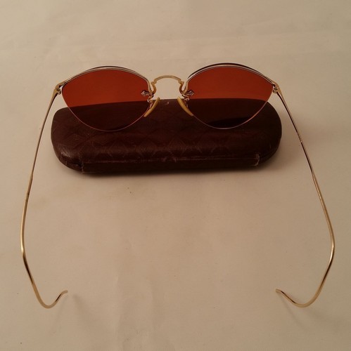 Sfumature e custodia per occhi di gatto antiche American Optical Numont piena vista oro 12K - Foto 9 di 12