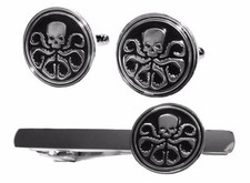 MARVEL CAPTAIN AMERICA HYDRA Silvertone/Enamel CUFFLINKS  TIE CLIP IN GIFT BAG