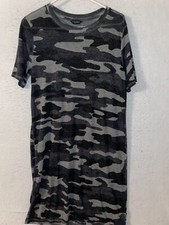Lucky Brand Sheer TShirt Dress Swim Coverup Camo Gray Sz S Women's