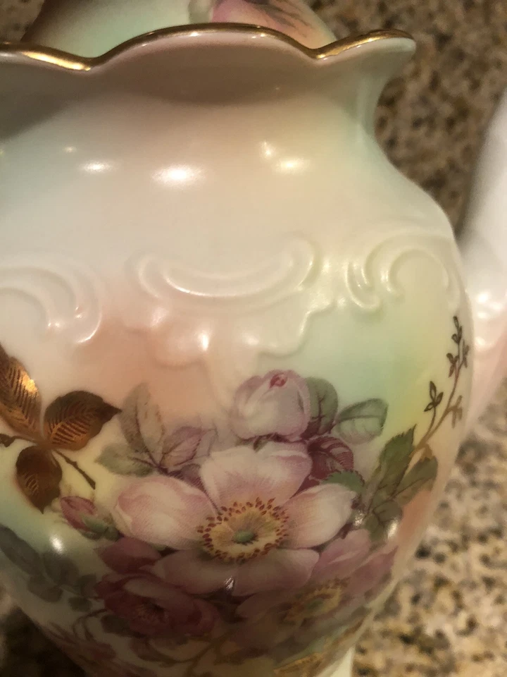 Tetera Schumann Arzberg Wild Rose acabado satinado dorado Alemania Foto 4 de 4