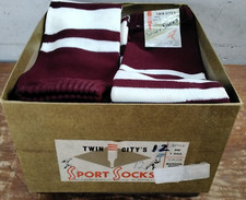 Lot of 12 Vintage NOS Twin City s Sport Socks Stirrups Maroon and White