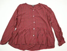 Rails Shirt Women Small Red Check Button Up Peplum Long Sleeve S Rayon