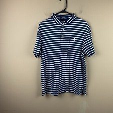 Polo Ralph Lauren Men Size L Blue White Stripes Cotton S/S Golf Polo Shirt