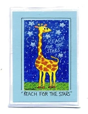 GIRAFFE "Reach For The Stars!" Mixed-Media Print Motivational Art in a Magnet 