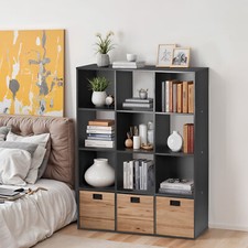 12 Cube Storage Organizer Wooden Bookcase Display Storage Unit Home Office Black