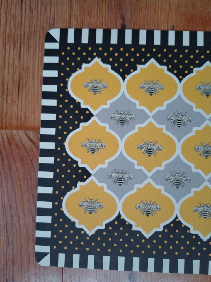 4 Mackenzie Childs Queen Bee Cork Backed Placemats used once EXCELLENT