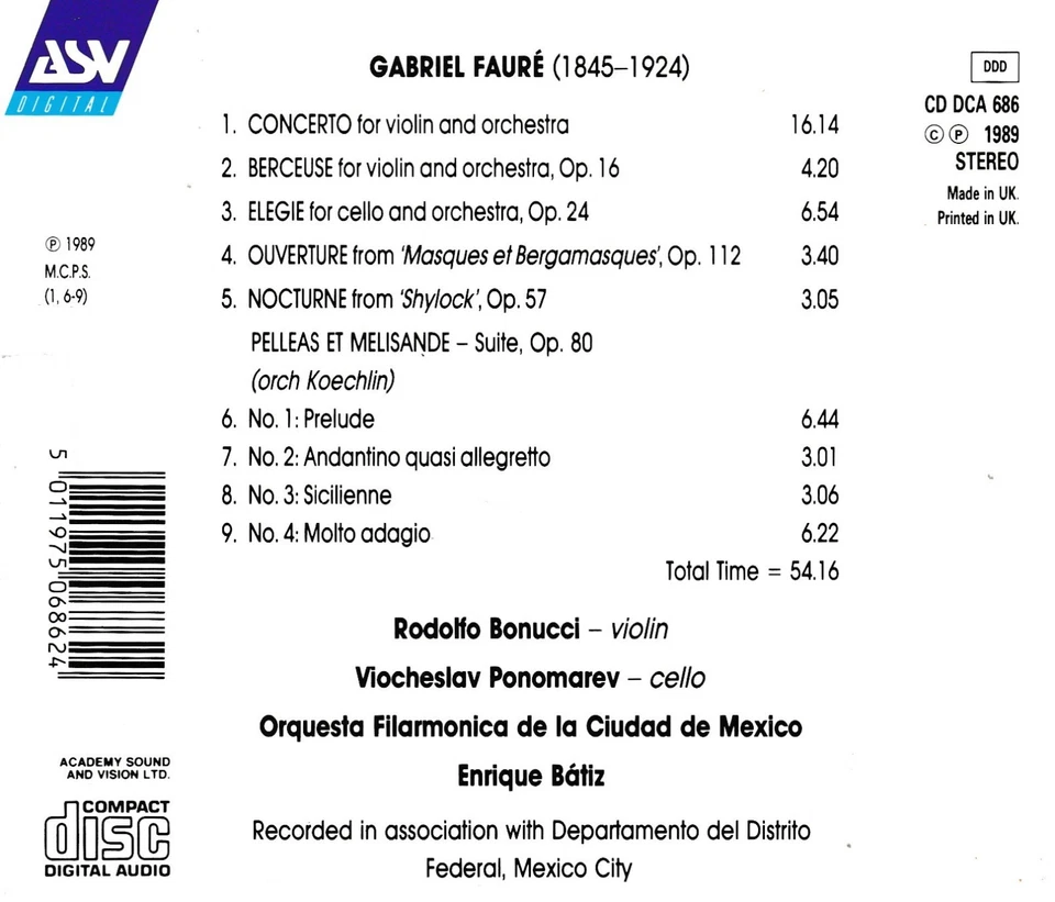 Rodolfo Bonucci, Violine - Gabriel Fauré: Violin Concerto - Bild 2 von 2