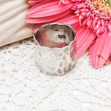 Artisan Wide Band Hammered Sterling Silver Ring/Brutalist/Boho/VTG/8.5 READ