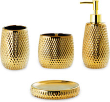 Gold Bathroom Accessory Set 4 Piece Ceramic Bath Accessories Sets Complete, Rain