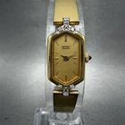 Seiko Watch Women 13mm Gold Dial Gold Tone Hexagon 2E20-6459 Diamonds New Batt