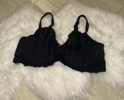 Paramour by Felina 115353 Stripe Delight Full Figure Bra Lace UW 38DD Black