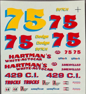 1/25 DECALS Butch Hartman White & Autocar Dodge Charger USAC #75 Decal by Romero