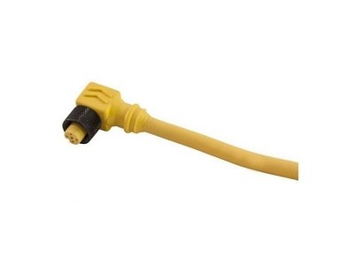 Single Key (M12) Micro-Link Plug, PUR Braided, F 90 deg, 3 pole, 13.1', 22 AWG