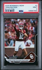 PSA 9 John Mateer Black Foil 02/10 RC Rookie #2 2025 Bowman U Now 136887689