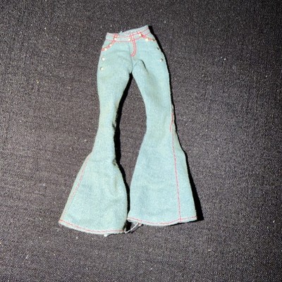 2002 Bratz Sasha Denim Jeans with red stitching & studs bell bottoms Flaunt it