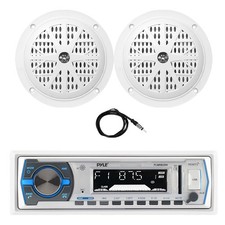 Pyle Marine Bluetooth Stereo Receiver, 2x 4'' 100W Waterproof Speakers, Antenna