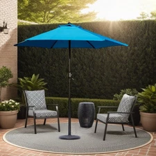 7.5 ft Outdoor Market Patio Umbrella with Crank, 6 Ribs, Sky Blue