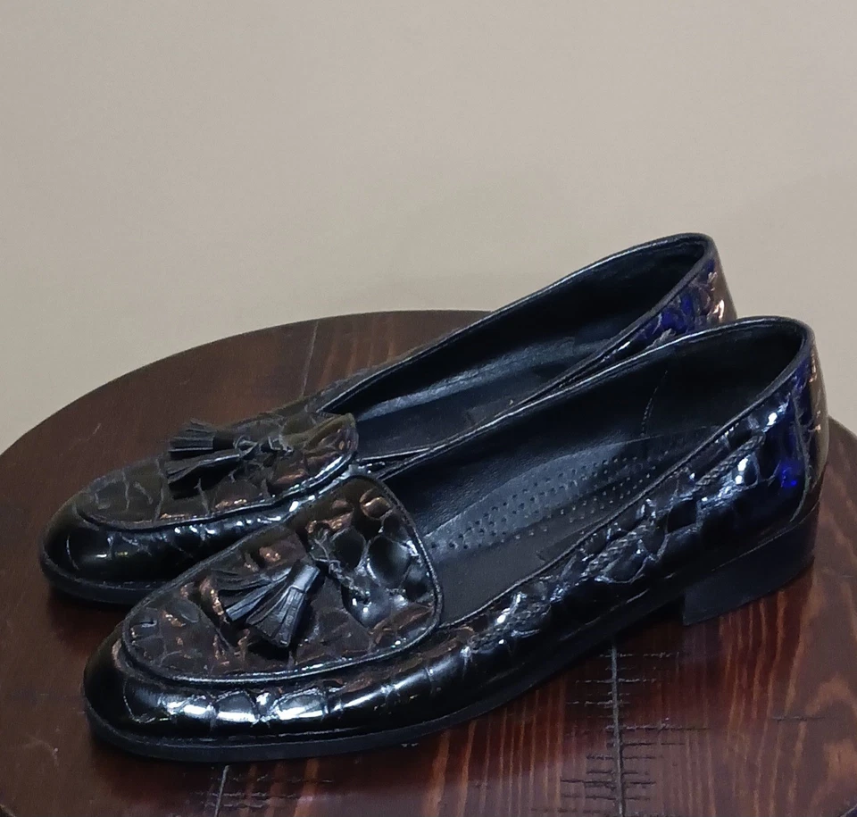 Zapatos Mocasines Planos De Colección Amalfi Para Mujer Negro Cuero Italiano Sin Cordones Hechos en Italia 7.5 Foto 3 de 4