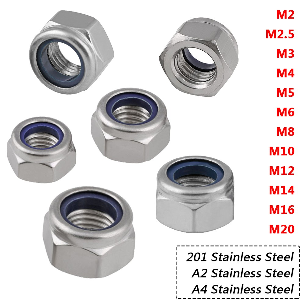 Hex Nylon Insert Lock Nuts M2 - M20 Nyloc Self Locking Nut A2 A4