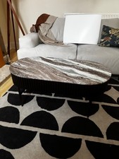 BARKER AND STONEHOUSE GION OVAL MARBLE WITH WAVE METAL BODY 100CM COFFEE TABLE