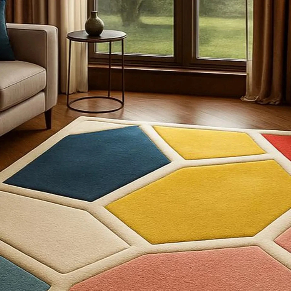 Alfombra de lana moderna geométrica acolchada a mano alfombra multicolor de lujo para decoración del hogar Foto 3 de 4
