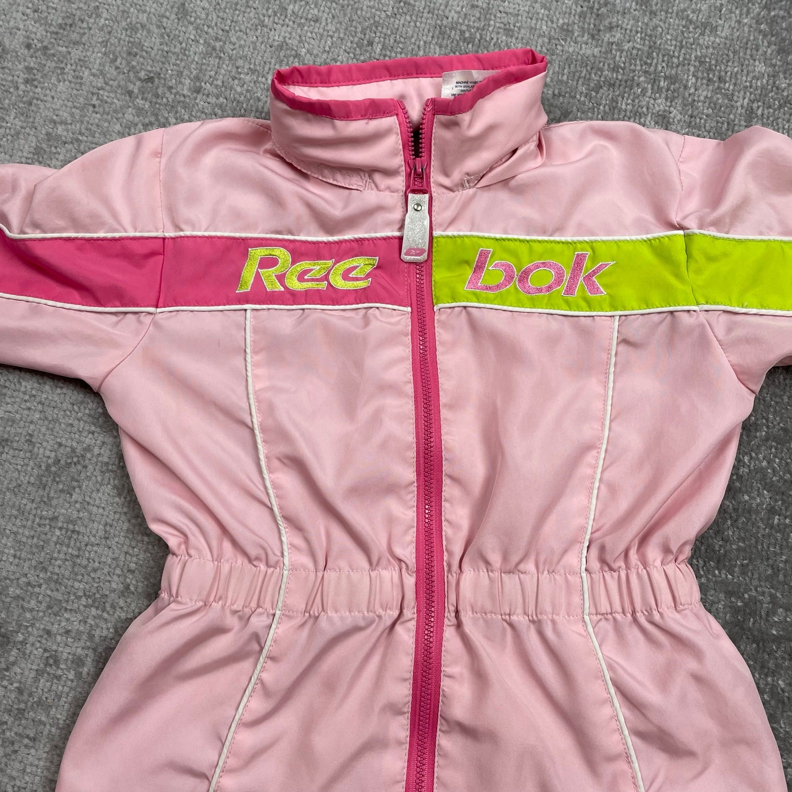 Reebok Toddler Girls Windbreaker Jacket 4T Pink Green Hooded Full Zip Retro y2k thumbnail 7
