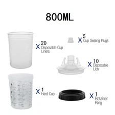 800Ml Disposable Paint Spray Gun Cup Liners and Lid System US SHIP