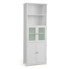 Topbuy Bathroom Tall Storage Cabinet Linen Tower w/ Glass Door  Adjustable