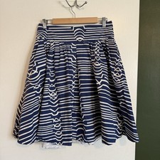 Maeve Anthropologie Navy and White Fit Flare pleated a line knee length Skirt
