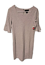 Tahari Women's Sheath Dress Size 2 Gray Point Knit Bell Sleeve