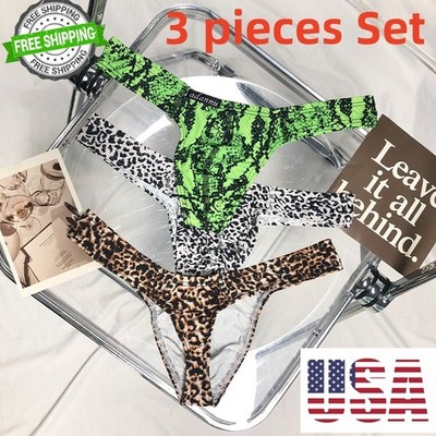 3 PCS Men's Leopard  Thong Underwear  Nylon G-String Low Rise Sexy Panties