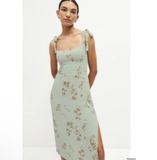 NWT Reformation Besse Floral Midi Tie Strap Dress Hempstead Green Side Slit 6